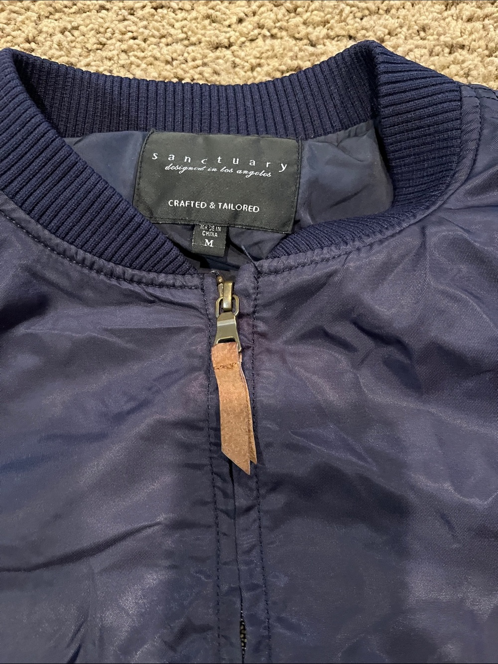 Sanctuary Navy Bomber Jacket with Ribbed Collar